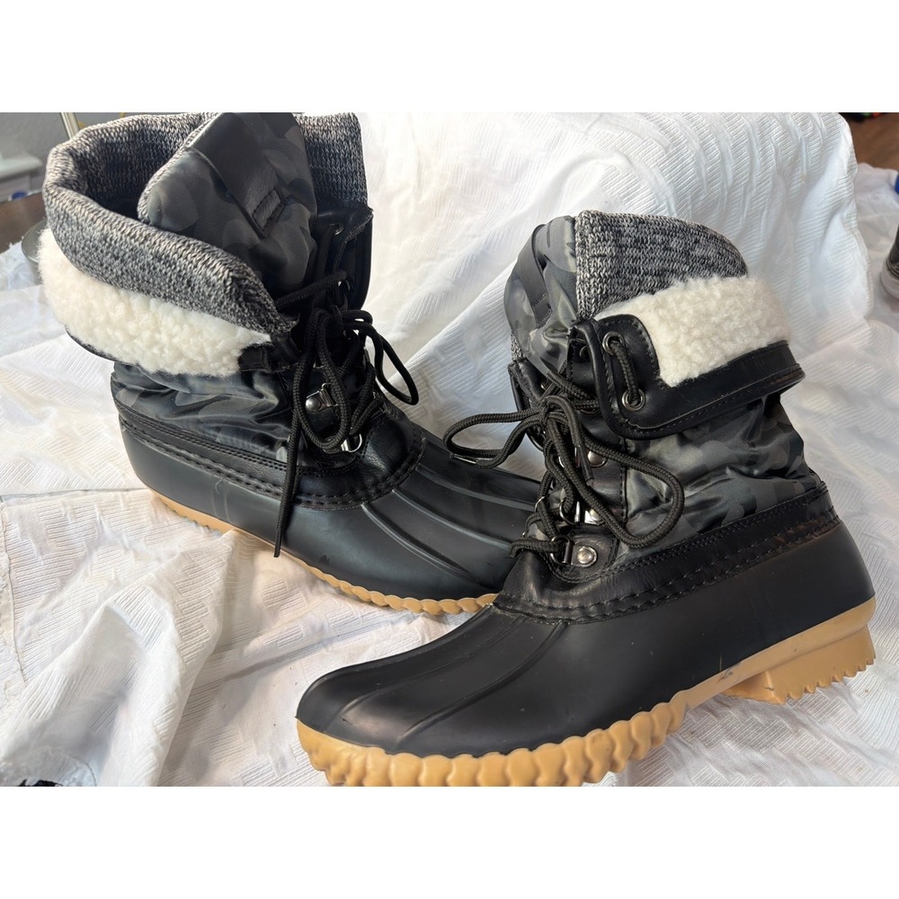 Henry Ferrera Women's Duck Boots Faux Shearling Insulated Black Camo Size 8